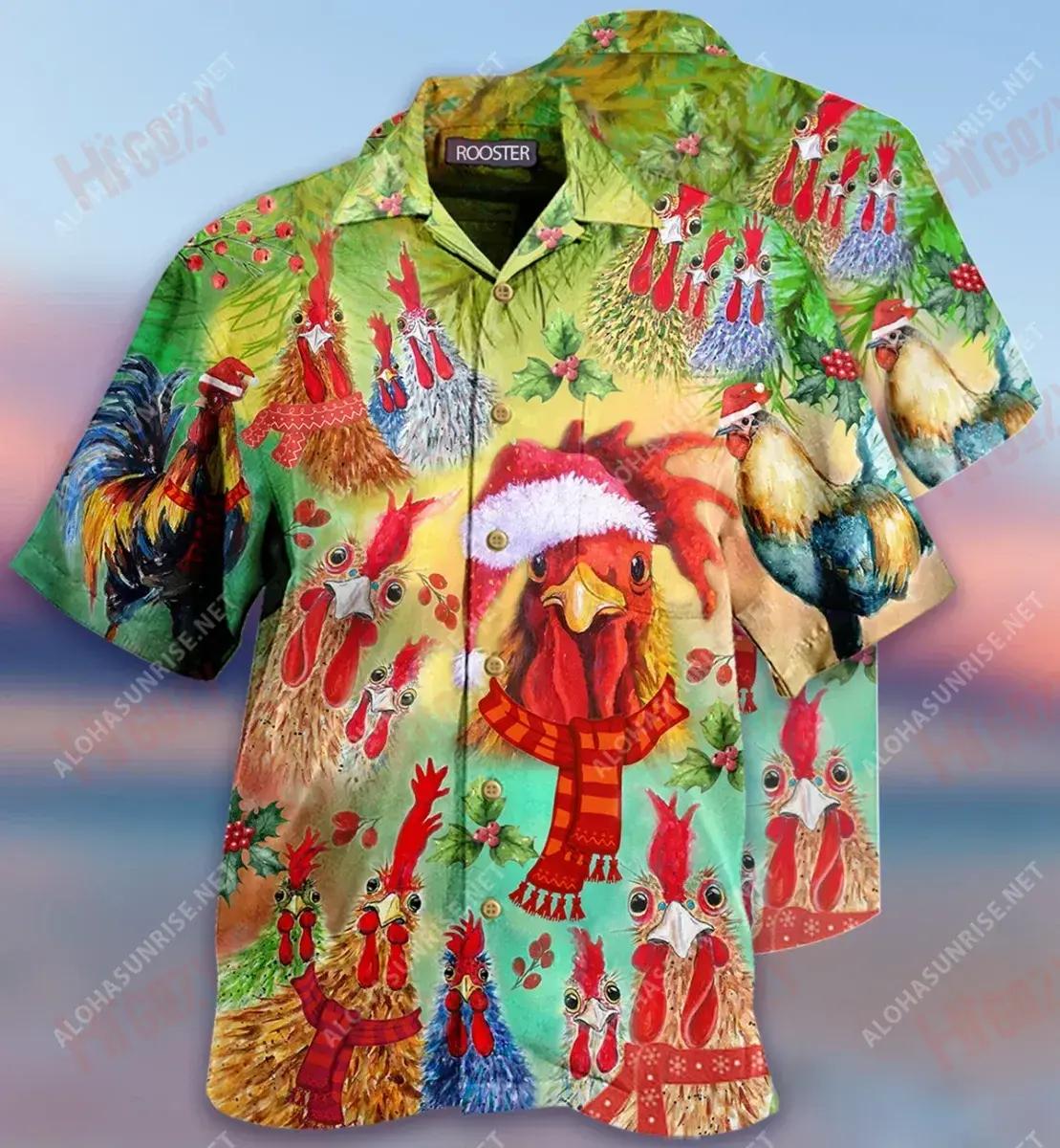 Rooster Merry Clucking Nollag Gearr Léine Haváís Caitheamh aimsire Muinchille Gearr Léinte Haváís is Fearr Patrún Léine Haváís, Bronntanas Léine Haváís, Bronntanas Nollag