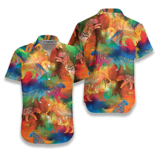 Vortex Paradise Tiger Colorful Pattern Hawaiian Shirt, Hwaiian For Gift