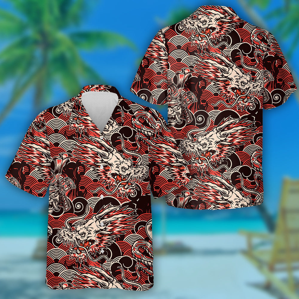 Fantasy Dragon Head Samurai Mask In Helmet Hawaiian Shirt, Hawaiian Shirt Gift, Christmas Gift