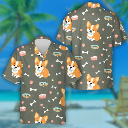 Madraí gleoite Corgi ar Chúlra Dorcha Léine Haváí, Bronntanas Léine Haváí, Bronntanas Nollag