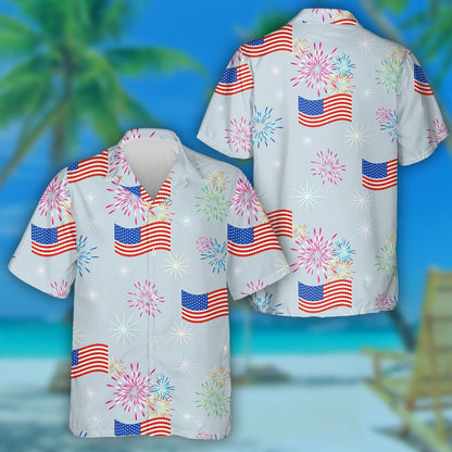 Cheer For Independence Day With Colorful Fireworks Pattern Hawaiian Shirt, Hawaiian Shirt Gift, Christmas Gift