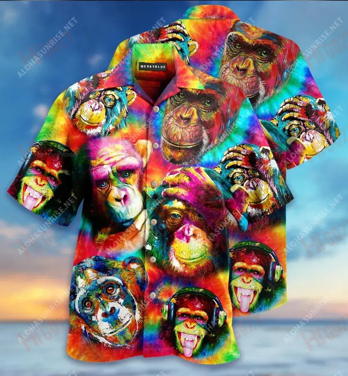 Colorful Chimpanzee Unisex Short Sleeve Shirt Summer, Hwaiian For Gift