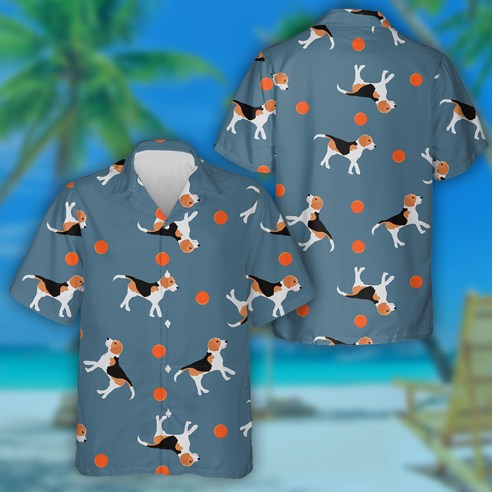 Imirt Madraí Beagle Le Liathróid Oráiste Ar Léine Gorm Haváí, Bronntanas Léine Haváíais, Bronntanas Nollag