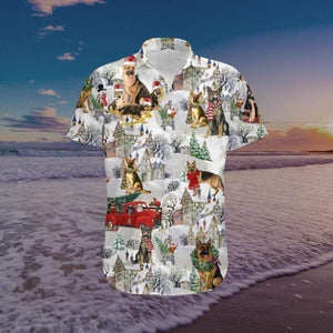 Falling Snow Christmas German Shepherds Design Hawaiian Shirt, Hawaiian Shirt Gift, Christmas Gift