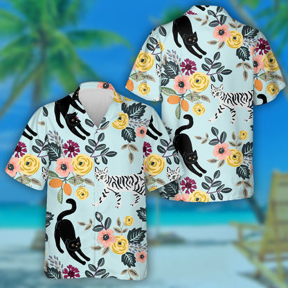 Cait gleoite Agus Bouquets Floral Ar an Léine Haváís Éadroma Gorm, Bronntanas Léine Haváís, Bronntanas Nollag