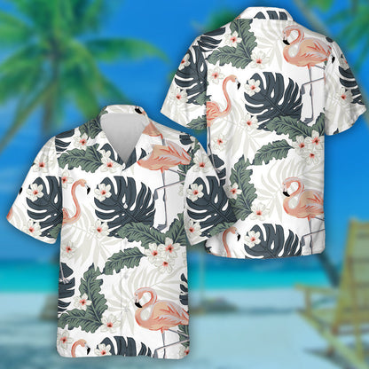 Beautiful Flamingo With Palm And Monstera Leaves Hawaiian Shirt, Hawaiian Shirt Gift, Christmas Gift
