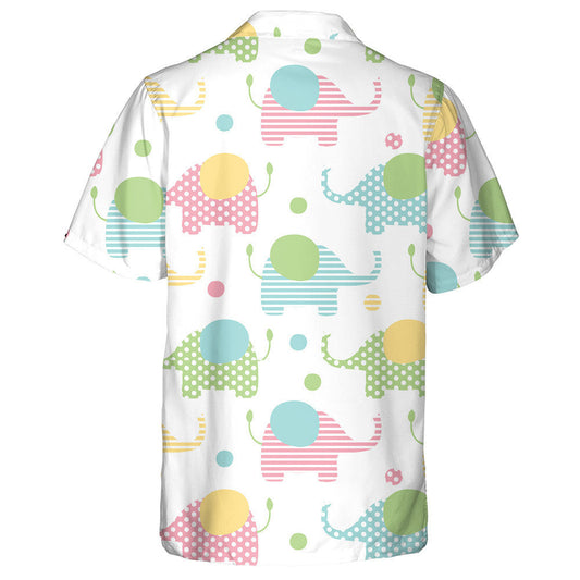 Pastel Colorful Elephant With Dolka And Stripred Hawaiian Shirt, Hawaiian Shirt Gift, Christmas Gift