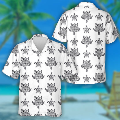 Marine Life Withsea Turtles Polynesian Tribal Hawaiian Shirt, Hawaiian Shirt Gift, Christmas Gift