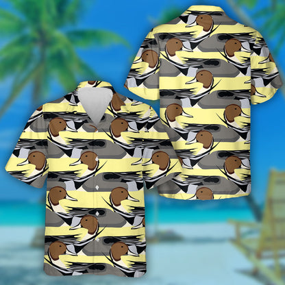 Hand Drawn River Multicolored Geometric Ducks Hawaiian Shirt, Hawaiian Shirt Gift, Christmas Gift