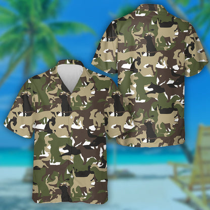 Cute And Playful Dog Silhouette Camo Pattern Hawaiian Shirt, Hawaiian Shirt Gift, Christmas Gift