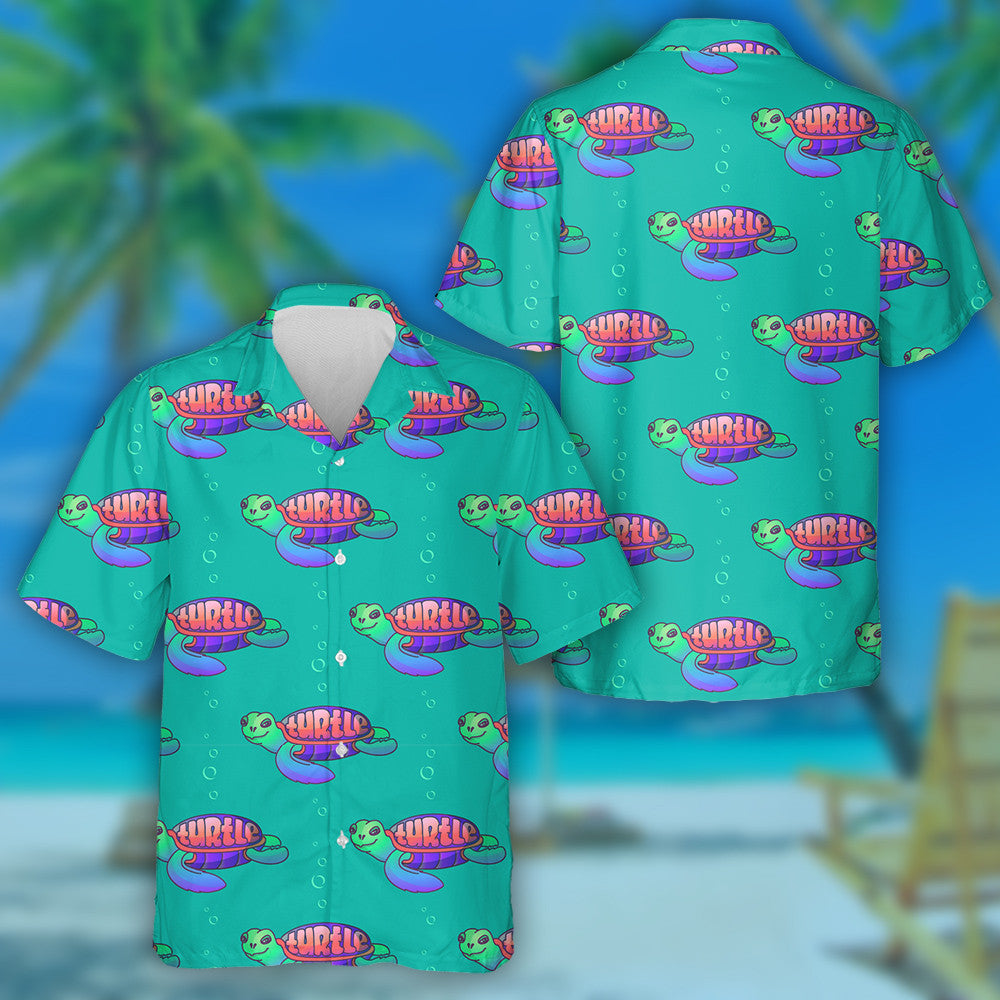 Cute Cartoon Sea Turtle With Pink Word Hawaiian Shirt, Hawaiian Shirt Gift, Christmas Gift