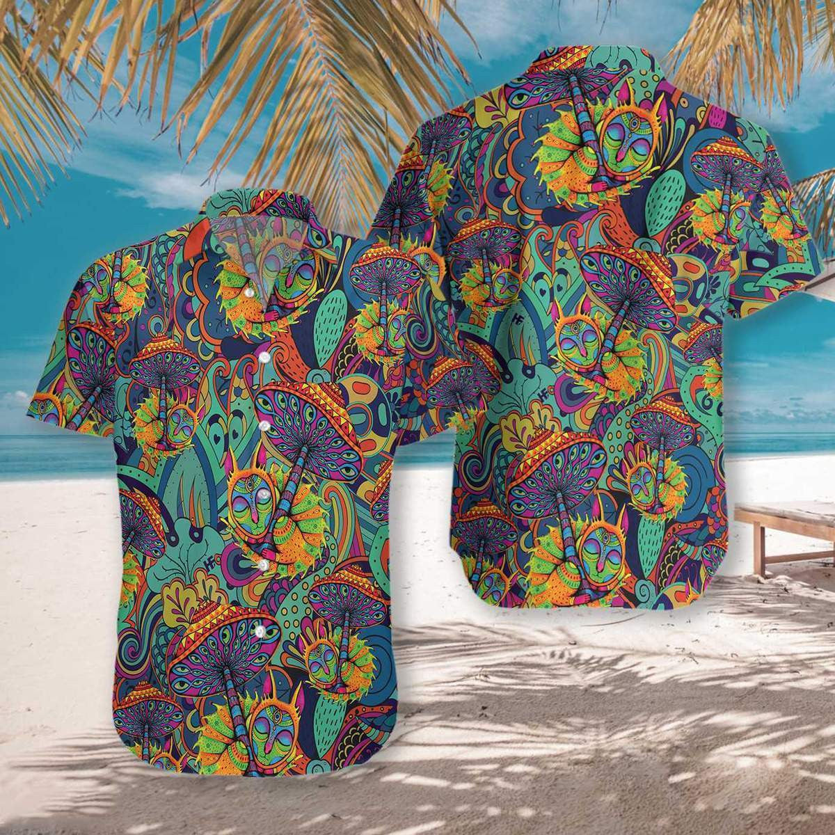 Mushroom Hippie Awesome Background Design Hawaiian Shirt,Hawaiian Shirt Gift, Christmas Gift