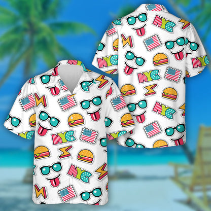 Deilbhíní Greannmhar Meiriceánacha Stíl Mhaireachtála Patrún Doodle Léine Haváís, Bronntanas Léine Haváí, Bronntanas Nollag