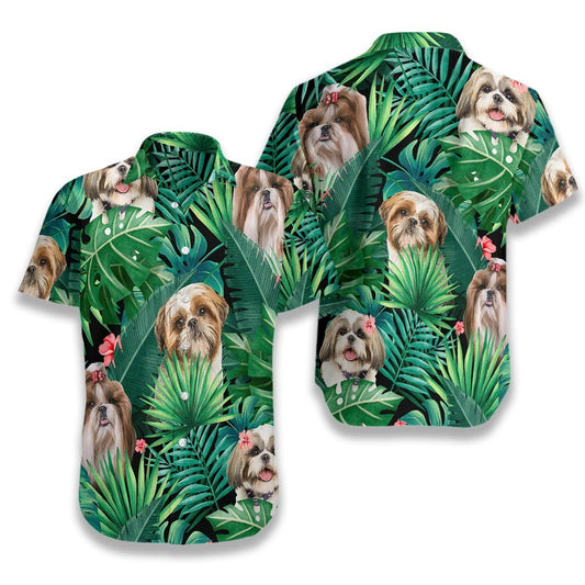 Tropical Shih Tzu Dog Pattern Hawaiian Shirt, Hawaiian For Gift