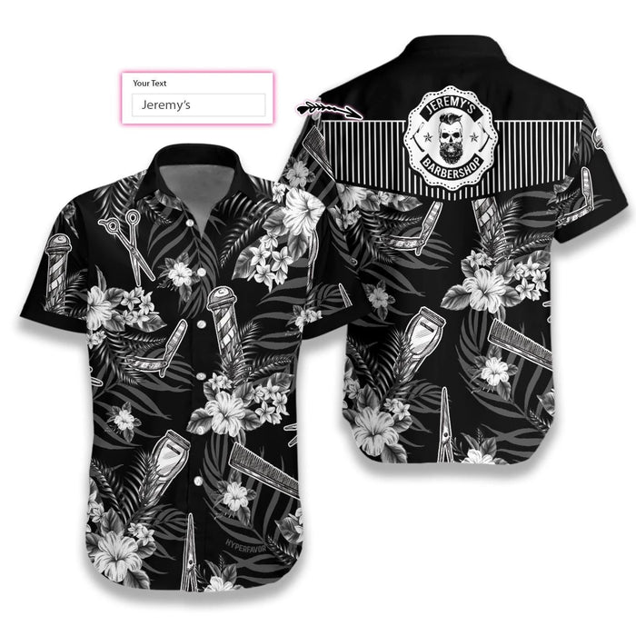 Barber Black Version Custom Name Hawaiian Shirt, Hawaiian For Gift