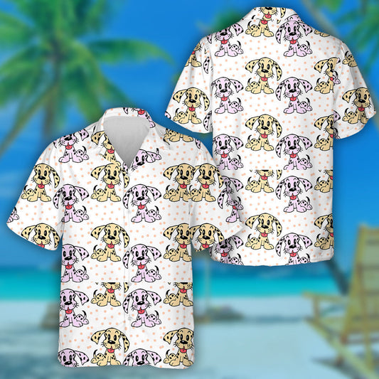 Multicolored Puppies Dogs In Cartoon Background Hawaiian Shirt,Hawaiian Shirt Gift, Christmas Gift