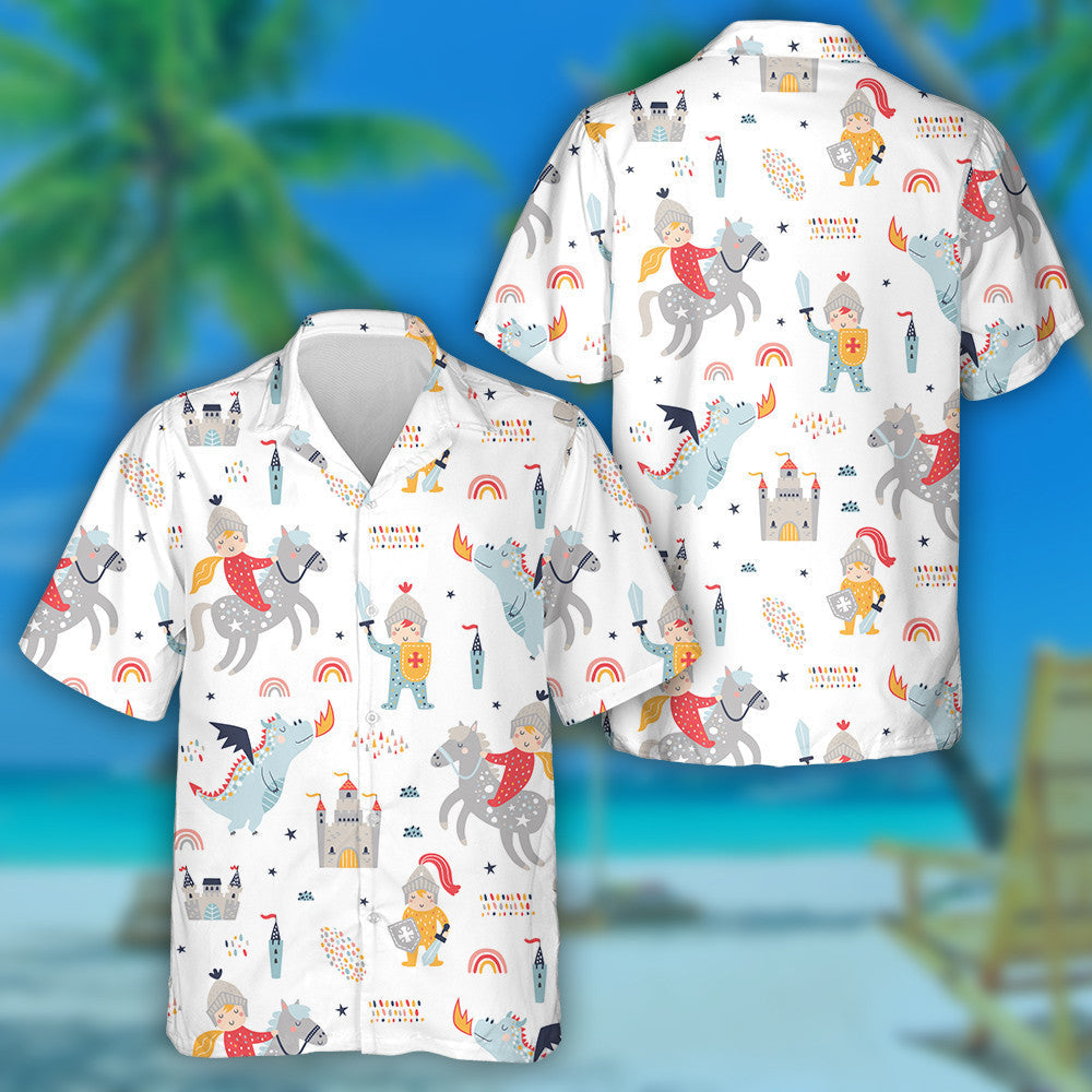 Hand Drawn Fantasy Knight Dragon And Castle Hawaiian Shirt, Hawaiian Shirt Gift, Christmas Gift