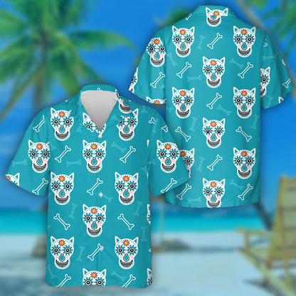 Skulls Of Wolves With Flowers And Bones Hawaiian Shirt,Hawaiian Shirt Gift, Christmas Gift