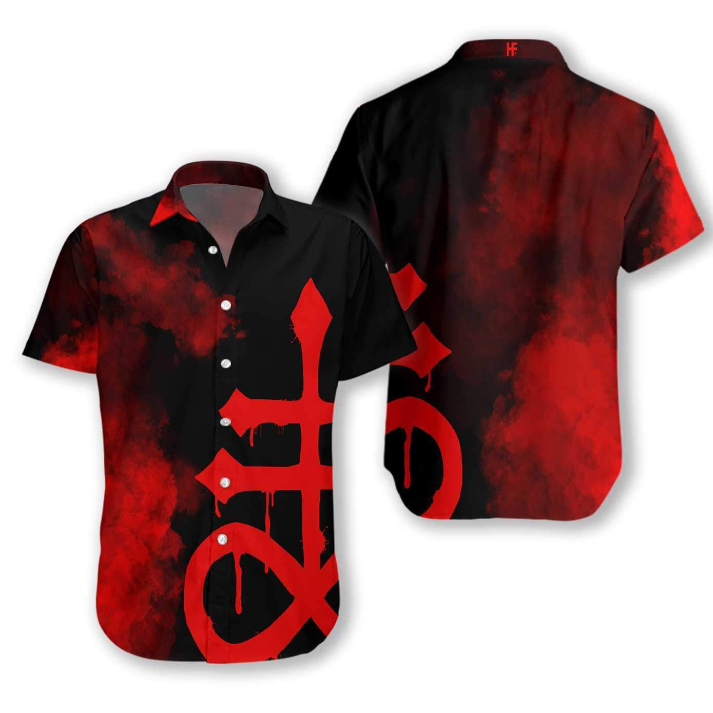 Levithan Satanic Gotach Gotach Téama Dubh Agus Dearg Léine Haváís, Bronntanas Léine Haváís, Bronntanas Nollag