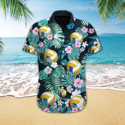 Volleyball Flower Tropical Jungle Design Hawaiian Shirt, Hwaiian For Gift