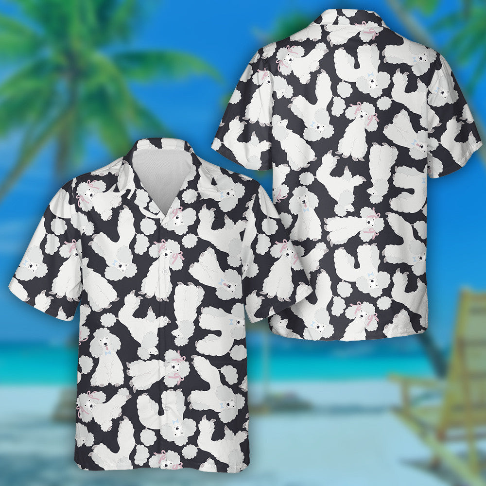 Light Pastel Cute Poodles On Black Background Hawaiian Shirt, Hawaiian Shirt Gift, Christmas Gift