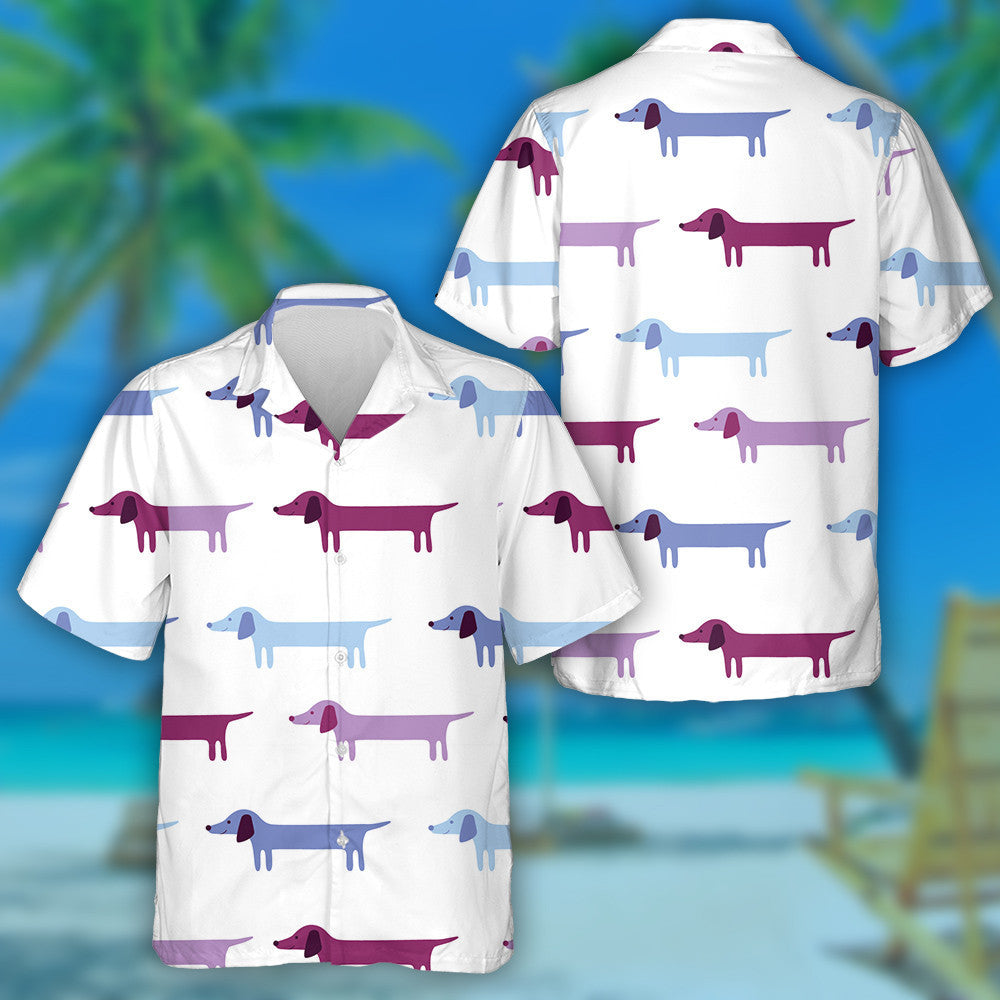 Cute Dachshund Dogs In Blue Colors Hawaiian Shirt,Hawaiian Shirt Gift, Christmas Gift