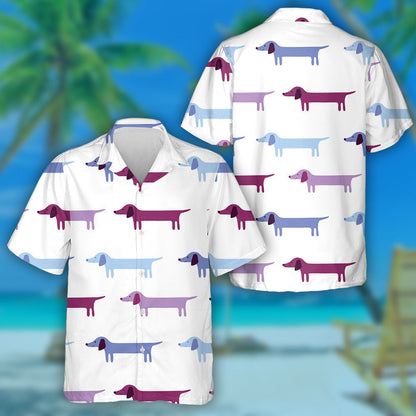 Cute Dachshund Dogs In Blue Colors Hawaiian Shirt,Hawaiian Shirt Gift, Christmas Gift