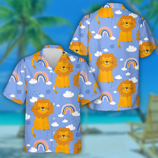 Happy Lion Rainbow And White Cloud Hawaiian Shirt, Hawaiian For Gift