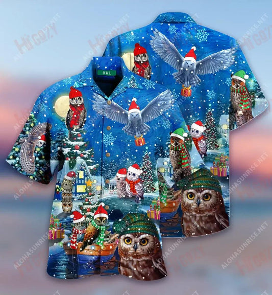 Owl Bí Baile don Nollaig Léine Gearr Haváís Aigéan Aloha Shirt Léine Oirbheartaíochta Haváís Léinte Haváís do Mhná, Bronntanas Léine Haváís, Bronntanas Nollag