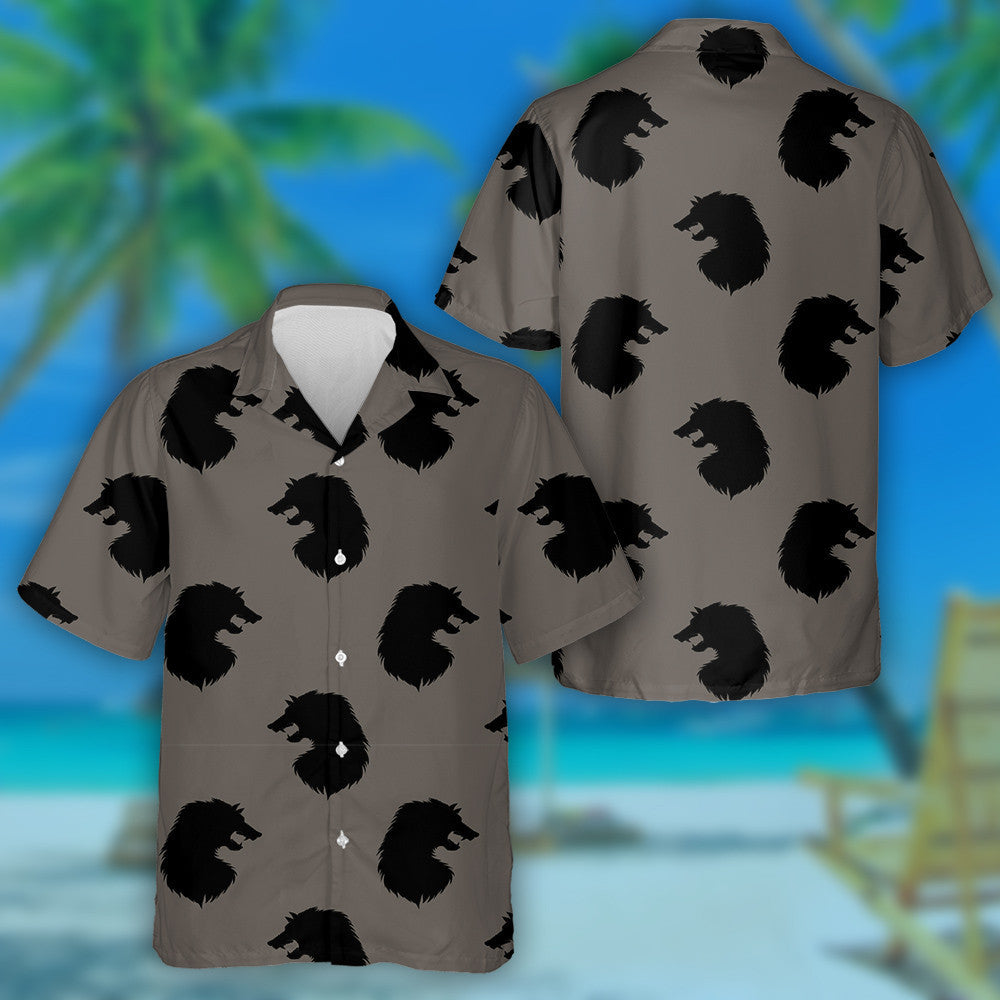 Silhouette Of Werewolf Head On Grey Background Hawaiian Shirt, Hawaiian Shirt Gift, Christmas Gift
