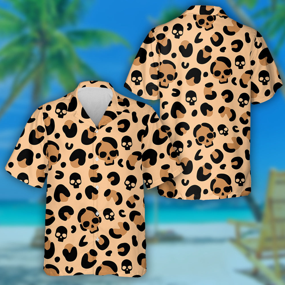 Camouflage Leopard With Skull On Beige Background Hawaiian Shirt, Hawaiian Shirt Gift, Christmas Gift