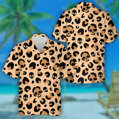 Camouflage Leopard With Skull On Beige Background Hawaiian Shirt, Hawaiian Shirt Gift, Christmas Gift