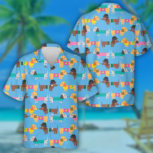Love Day With Couple Dachshund Dog Hawaiian Shirt, Hawaiian For Gift