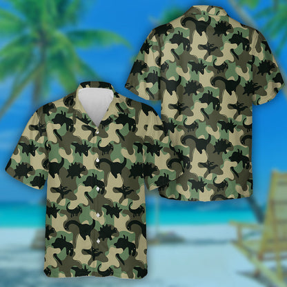 Scáthchruth cnámharlaigh dhineasár dubh patrún camo glas Léine haváí, bronntanas Léine haváíais, bronntanas Nollag