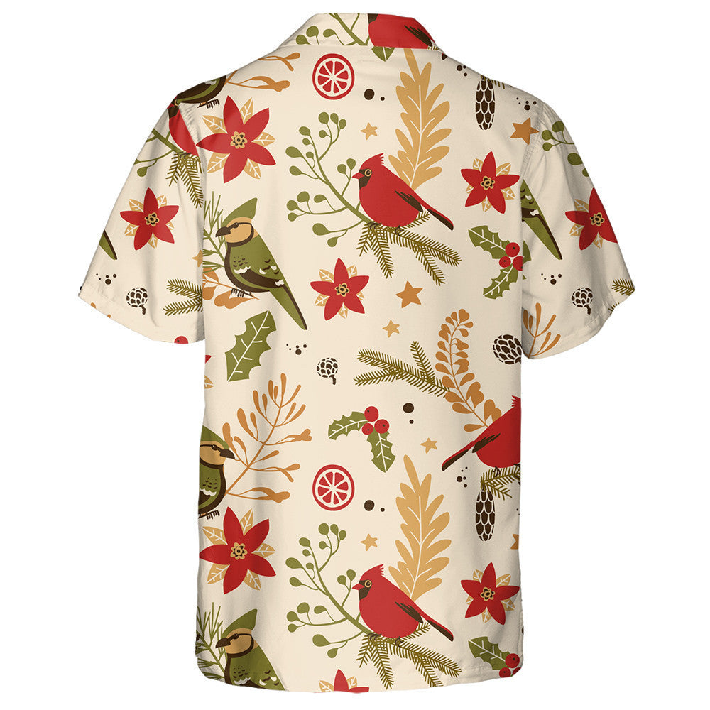 Watercolor Red Cardinal And Poinsettias Traditional Symbols Hawaiian Shirt, Hawaiian Shirt Gift, Christmas Gift