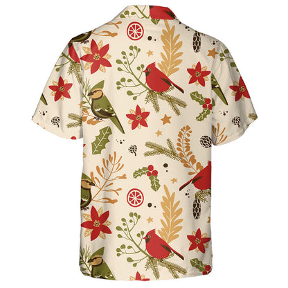 Watercolor Red Cardinal And Poinsettias Traditional Symbols Hawaiian Shirt, Hawaiian Shirt Gift, Christmas Gift