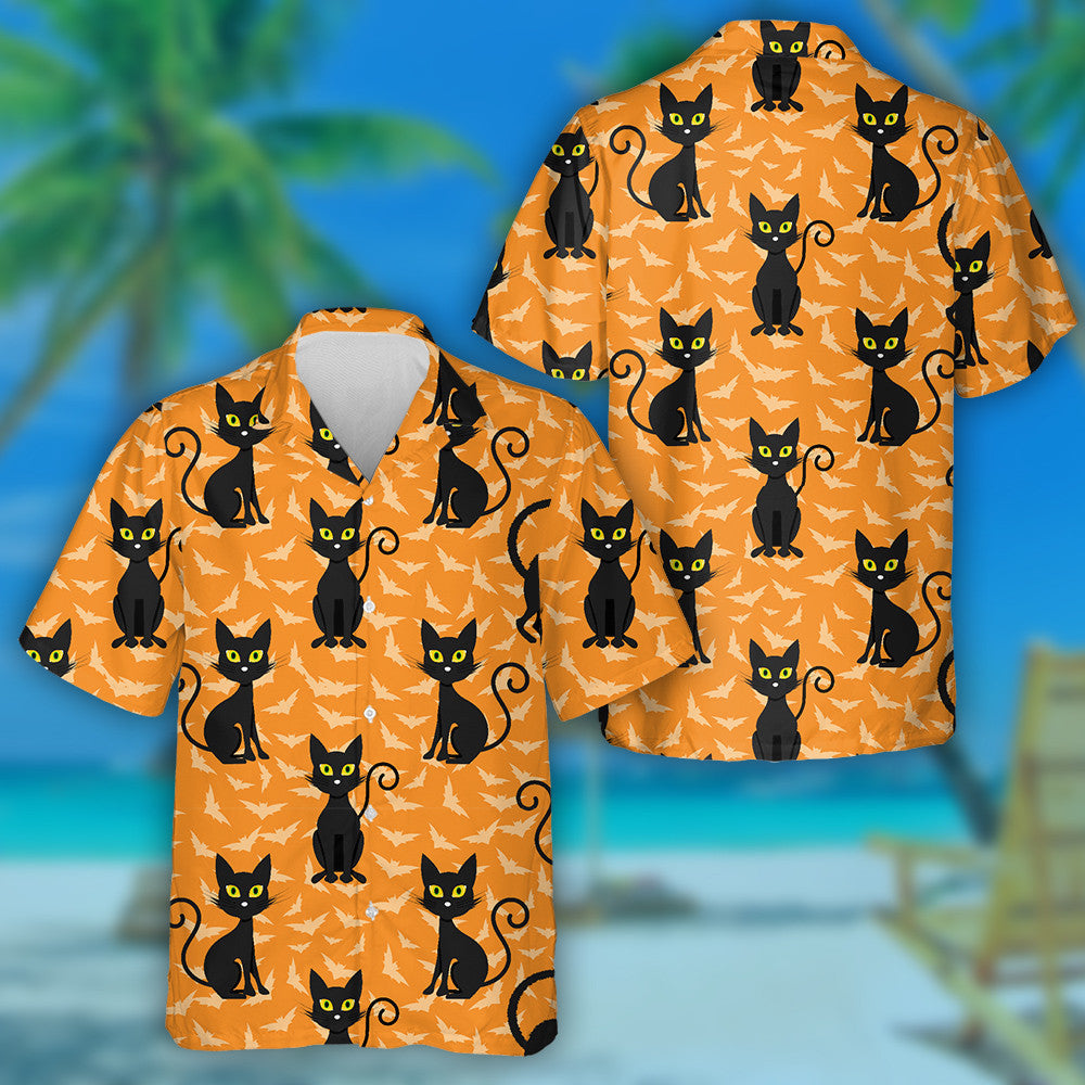 Teibí Stíl Oíche Shamhna Cat Le Sciatháin Leathair Léine Haváís, Bronntanas Léine Haváís, Bronntanas Nollag