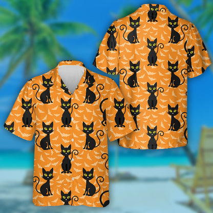 Teibí Stíl Oíche Shamhna Cat Le Sciatháin Leathair Léine Haváís, Bronntanas Léine Haváís, Bronntanas Nollag