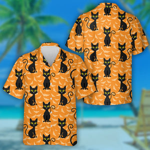 Abstract Halloween Style Cat With Bats Hawaiian Shirt, Hawaiian Shirt Gift, Christmas Gift