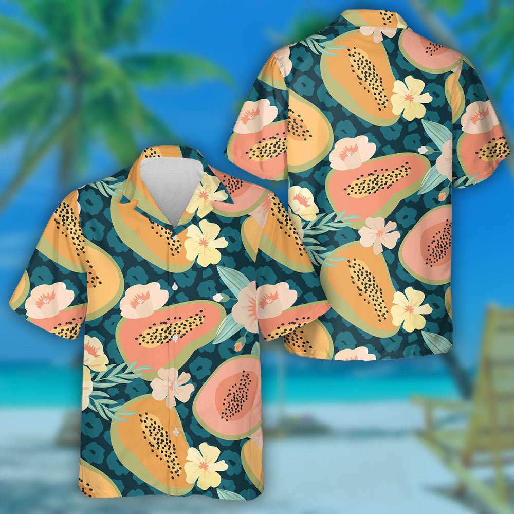 Ainmhithe Fiáine Craiceann Liopard Le Papaya Agus Bláthanna Léine Haváís, Bronntanas Léine Haváís, Bronntanas Nollag