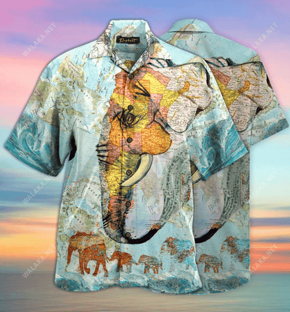 Elephant Map Unisex Hawaiian Shirt_Hawaiian Shirt Gift, Christmas Gift