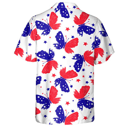 Theme Tricolor Red Blue White Butterflies And Stars Hawaiian Shirt, Hawaiian Shirt Gift, Christmas Gift