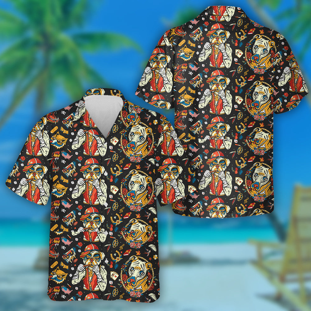 Stíl Tatú Sean Scoile Boscaí Coireachta Cartún Léine Bulldog Haváís, Bronntanas Léine Haváís, Bronntanas Nollag