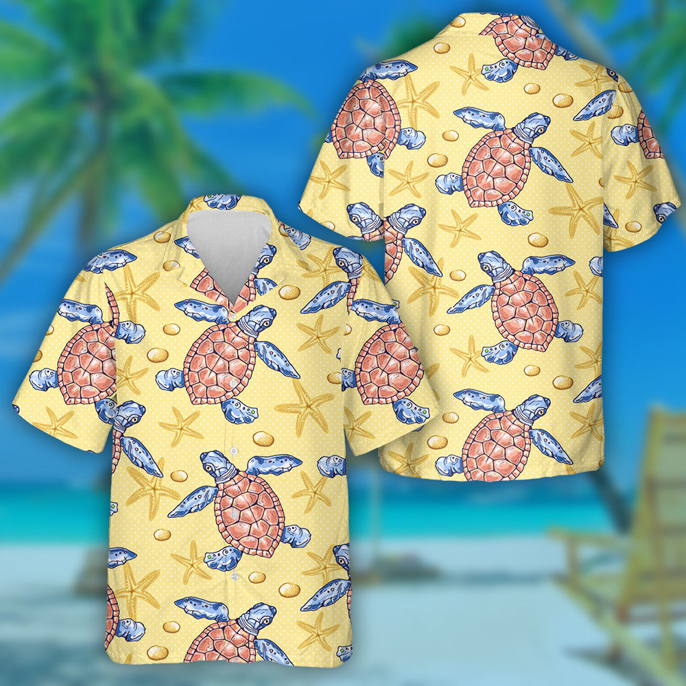 Summer Underwater Shells Algae And Turtles Hawaiian Shirt,Hawaiian Shirt Gift, Christmas Gift