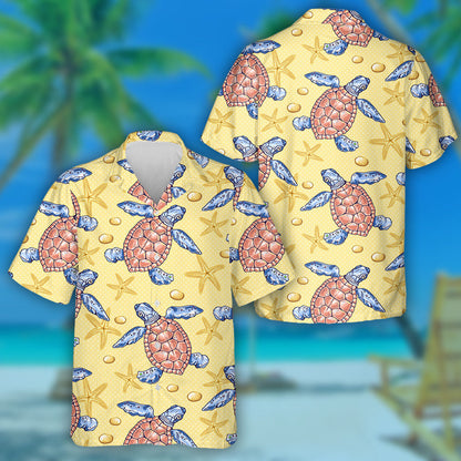 Summer Underwater Shells Algae And Turtles Hawaiian Shirt,Hawaiian Shirt Gift, Christmas Gift