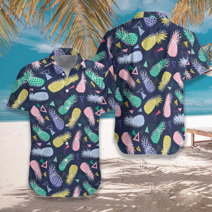 Colorful Pineapple Fruits In Memphis Style Design Hawaiian Shirt, Hawaiian Shirt Gift, Christmas Gift