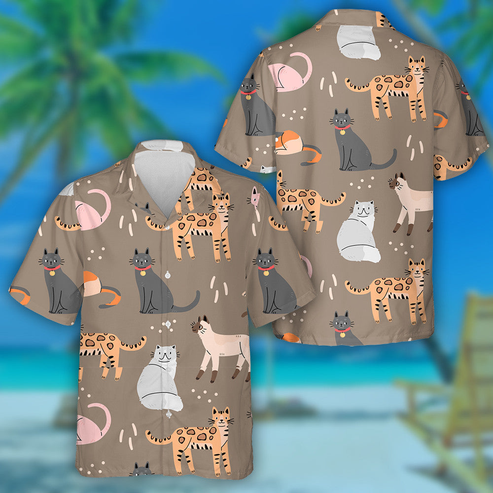 Cute Cats On A Brown Background With Animals Hawaiian Shirt, Hawaiian Shirt Gift, Christmas Gift