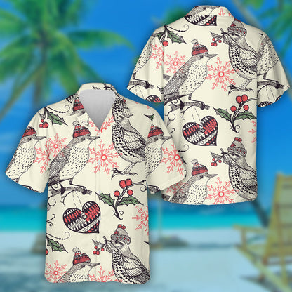 Birds With Winter Hat And Holly Berry Hawaiian Shirt, Hawaiian Shirt Gift, Christmas Gift