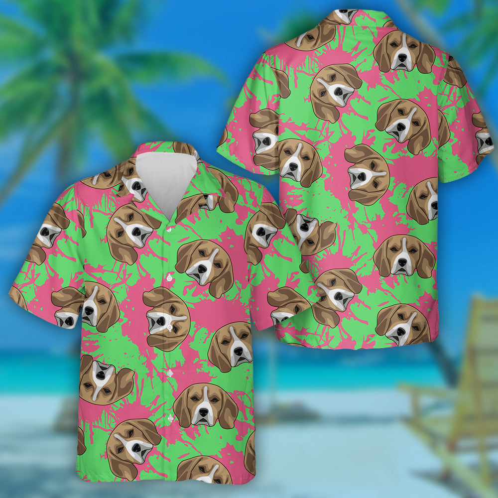 Beagle Liath Agus Péint Bándearg ag Fáscadh Ar Léine Glas Haváís, Bronntanas Léine Haváíais, Bronntanas Nollag