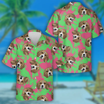 Beagle Liath Agus Péint Bándearg ag Fáscadh Ar Léine Glas Haváís, Bronntanas Léine Haváíais, Bronntanas Nollag